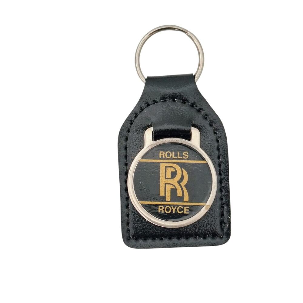 Rolls Royce Black Leather Key Fob Ring Vintage Luxury